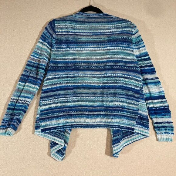 J. Jill Cardigan Women Large Blue Striped Linen Cotton Preppy Costal Resort Wear - Picture 9 of 10